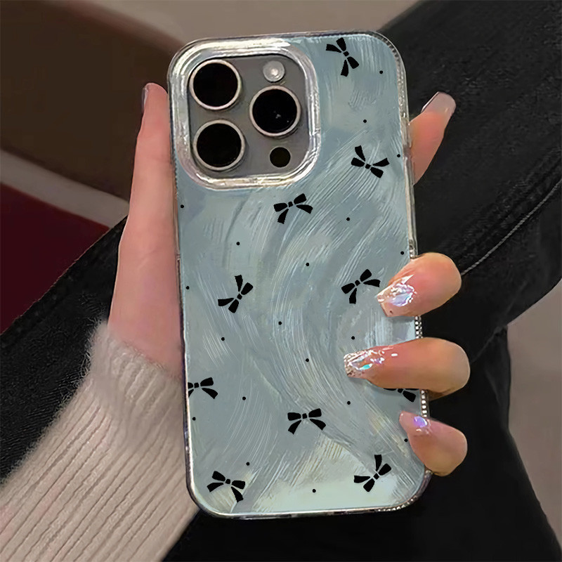 Simplicitylittle Fresh Bow Casing เข้ากันได้กับ IPhone Case 13 Pro Max 15plus 14 12 11 Retro บุคลิกภาพ 7 8 Plus Shock Proof Xsmax Xr X กล้องป้องกันซิลิโคนปกหลัง
