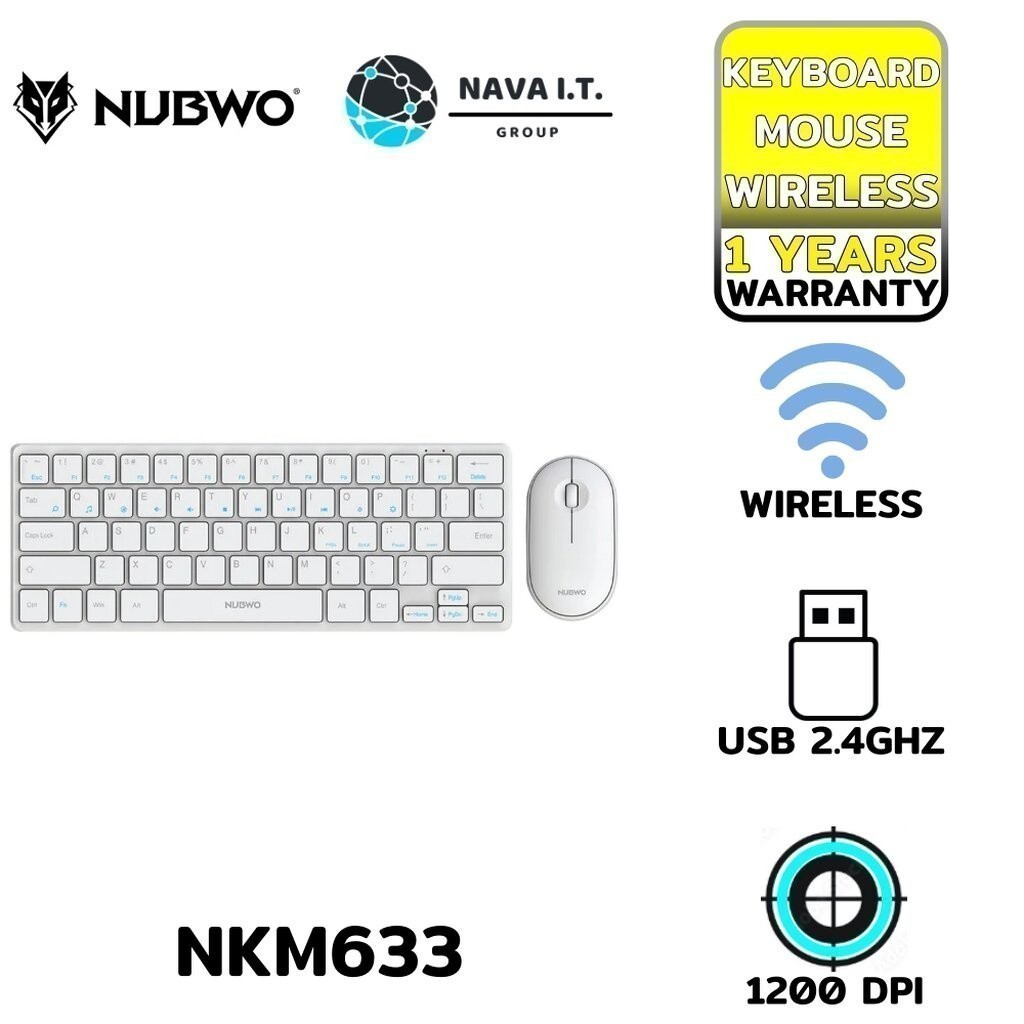 มีส่งด่วน NUBWO NKM633 WHITE KEYBOARD & MOUSE WIRELESS รับประกัน 1ปี