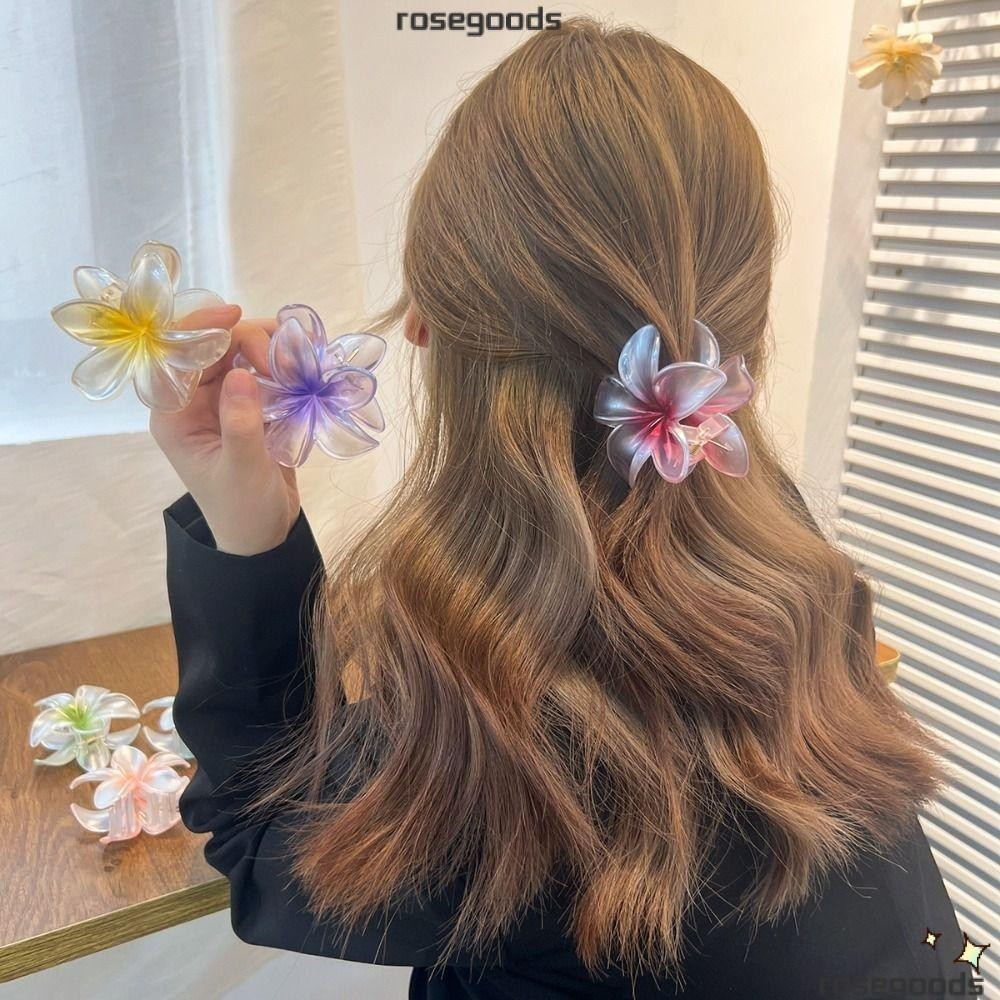 Rose Hair Claw, Plumeria ดอกไม้รูปร่าง Bohemian จัดแต่งทรงผม Hairpins, อุปกรณ์เสริมผม Shark คลิปพลาสติก Barrettes ฤดูร้อน