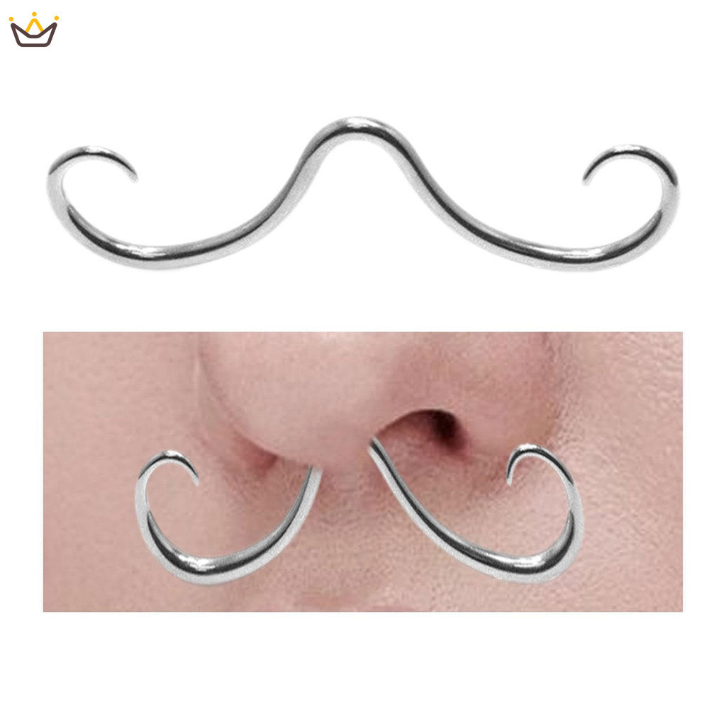 [YUE]Nose Ring Beard Septum Ring, แหวนจมูกคริสต์มาสสีดําสีทอง, Unisex, สแตนเลสเครา Septum เจาะเครื่อ