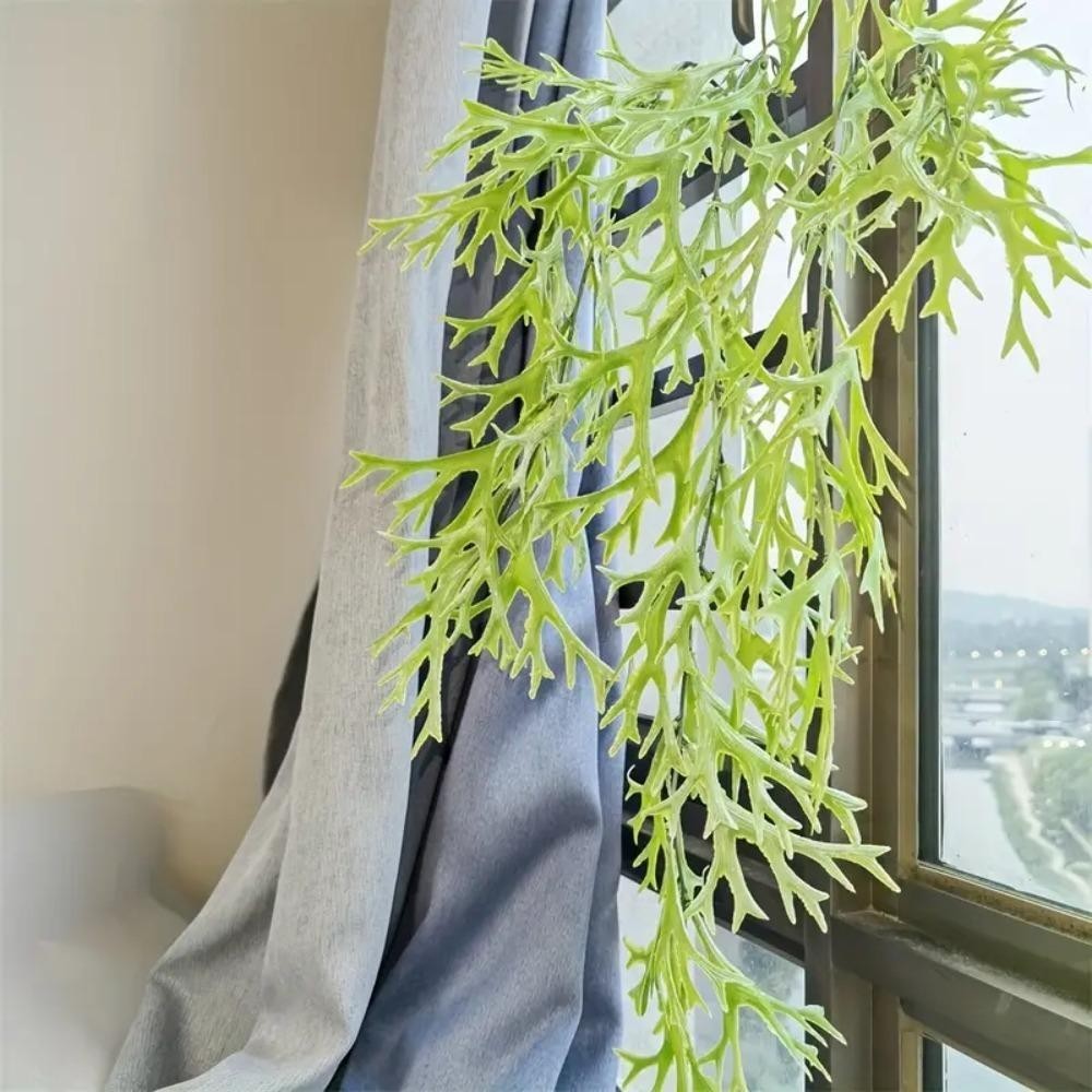 Isitaft เฟิร์น Staghorn ประดิษฐ์, เฟิร์นพืชพลาสติกเขากวางใบ, พืชสีเขียวสมจริงแขวนผนัง 80 ซม.ต้นไม้ปลอมตกแต่งบ้านสวน ราคา ถูกที่สุด ดีลบีเคเค แกลเลอรีภาพที่ 6