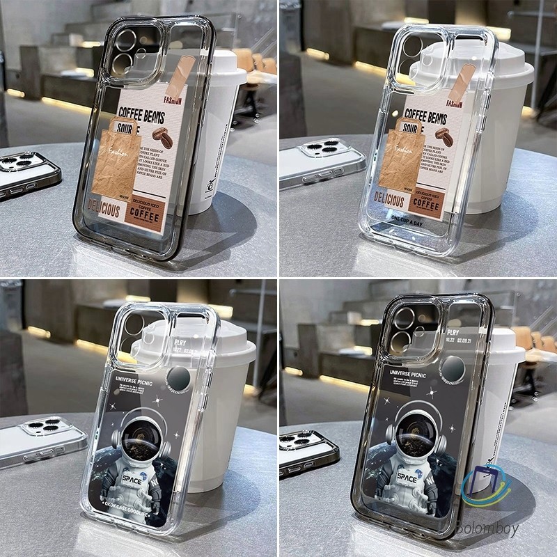 เคส for iphone 11 12 13 14 Pro Max 7 8 Plus X XS XR MAX กาแฟ ชัดเจนเปลือกนิ่ม เคสป้องกันเลนส์มือถือ นักบินอวกาศ สวยงาม