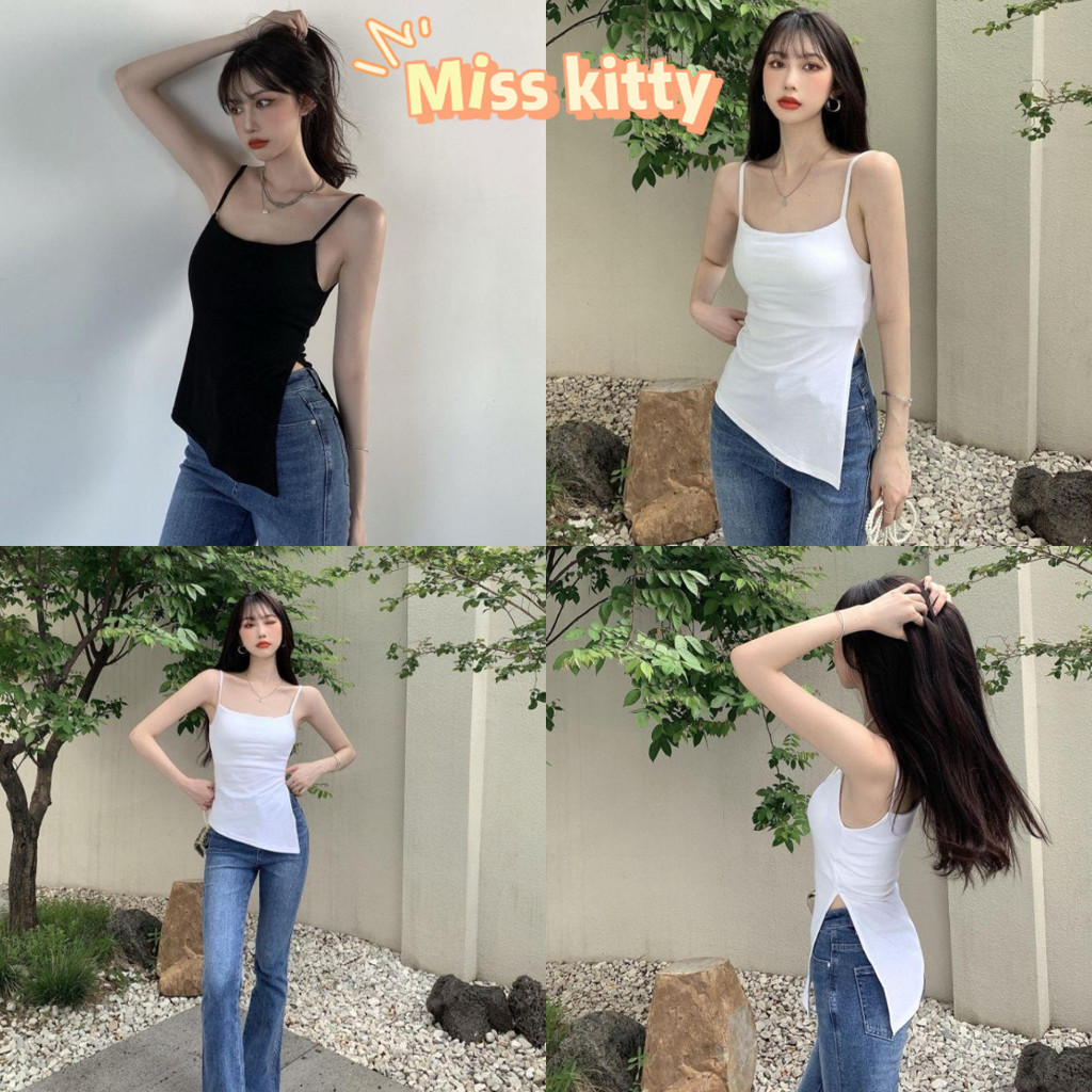 Miss Kitty 🔥พร้อมส่ง🔥ท่านหญิง เสื้อสายเดี่ยวไหมพรม ผ่าข้าง นำเทรนมากแม่ *11059*
