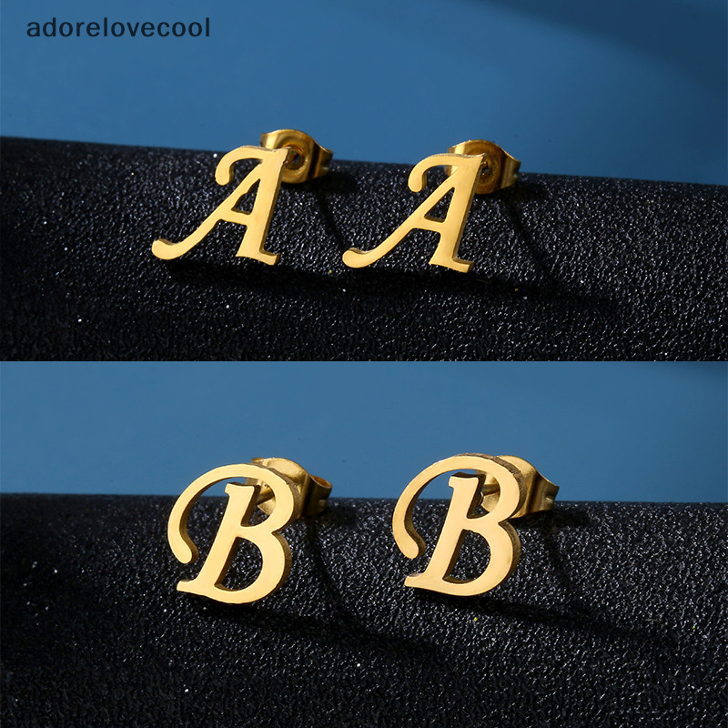 Adth INS สแตนเลส Lucky AZ 26 ตัวอักษรต่างหูกันน้ํา Gold Studded ต่างหูเครื่องประดับของขวัญ Martijn