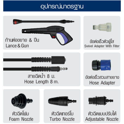 อุปกรณ์เสริม เครื่องฉีดน้ำแรงดันสูง ด้ามปืนสั้น แบบสายเสียบ ก้านต่อ ปลายฉีดแบบปรับได้ HDL-110P / SCL-110PP : STARKE