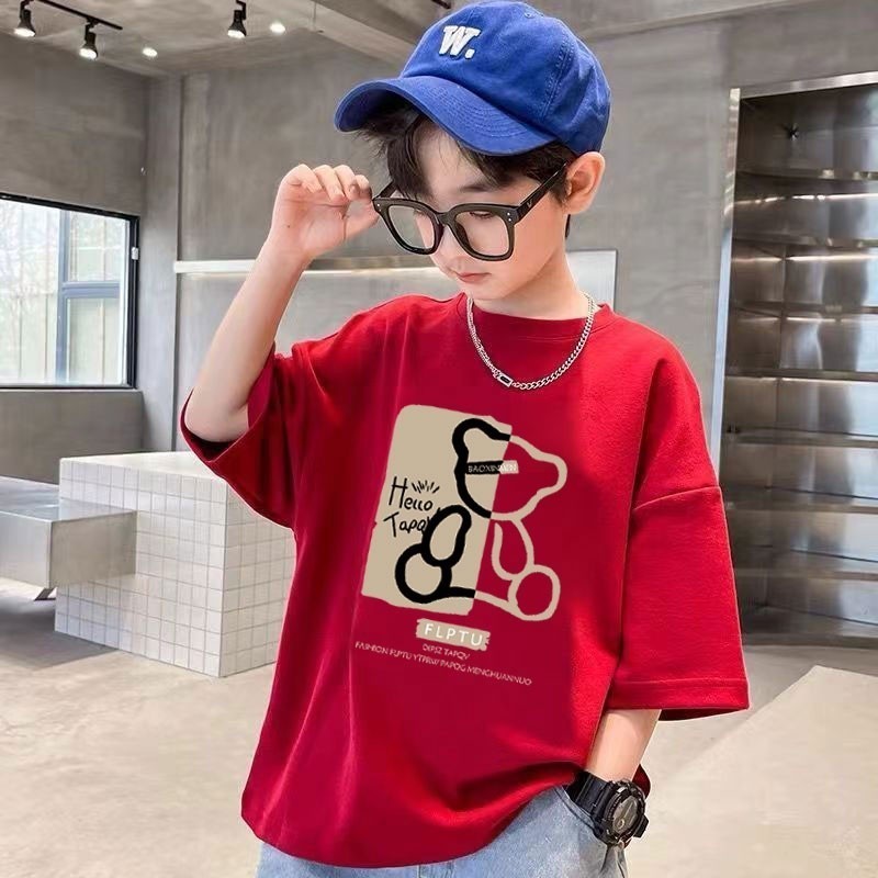 2024 ใหม่ 2-14 ปีผ้าฝ้าย 100% เด็กเด็กเสื้อยืดแขนสั้นขนาดใหญ่ ไม่จํากัดเพศ เด็กชายและเด็กหญิงพิมพ์ กราฟี เสื้อยืด