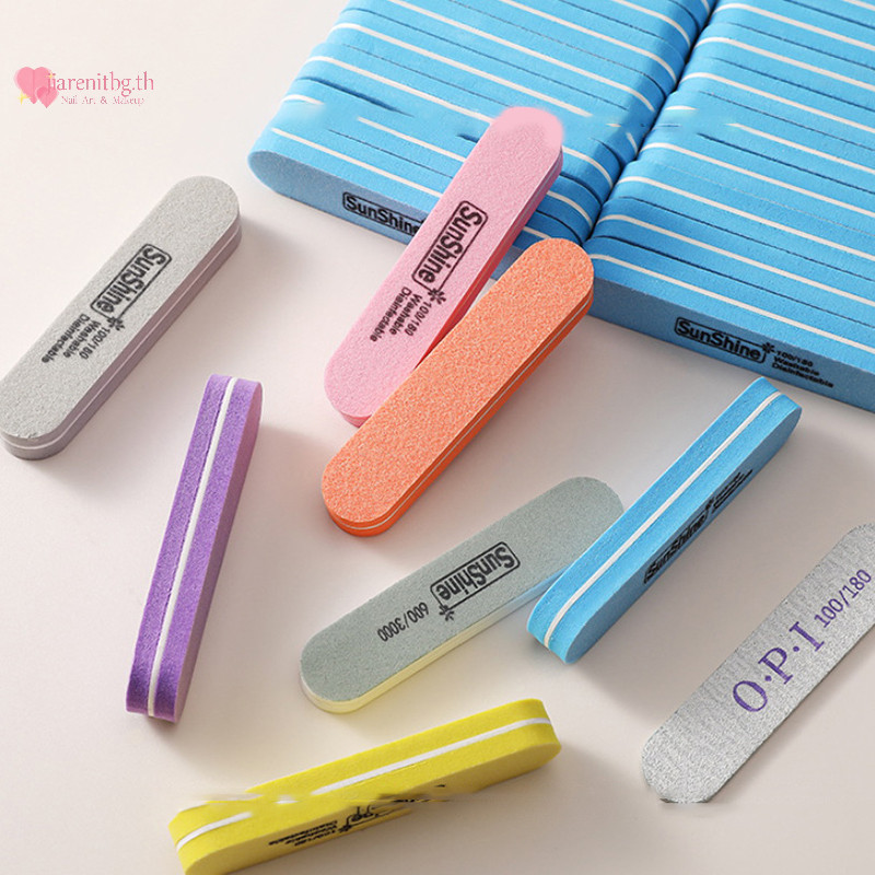 Renbg 5 ชิ้น Mini เล็บแฟ้มบัฟเฟอร์ฟองน้ํา 100/180 กรวดสองด้านขัดบล็อกเจลขัดโฟมเล็บเล็บเล็บไฟล์เล็บ TH