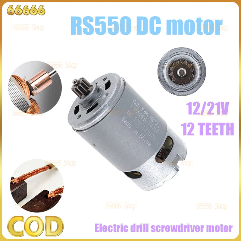 มอเตอร์ DC 12 ซี่ RS550 10.8-25V 21500-29000RPM มอเตอร์แปลง สําหรับสว่านไขควงไร้สาย