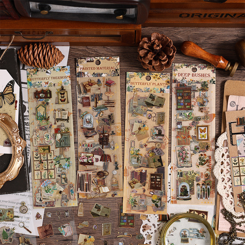 Journamm 3 แผ่นสติ๊กเกอร์วินเทจ PET Waterproofr วัสดุ Scrapbooking Planner Junk Journal Retro ตกแต่งเครื่องเขียนสติกเกอร์