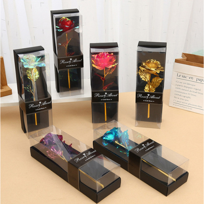 1ชิ้นฟอยล์สีทองดอกกุหลาบพร้อมกล่องของขวัญวันวาเลนไทน์ของขวัญวันแม่ฟอยล์สีทองดอกไม้ของขวัญจบการศึกษา