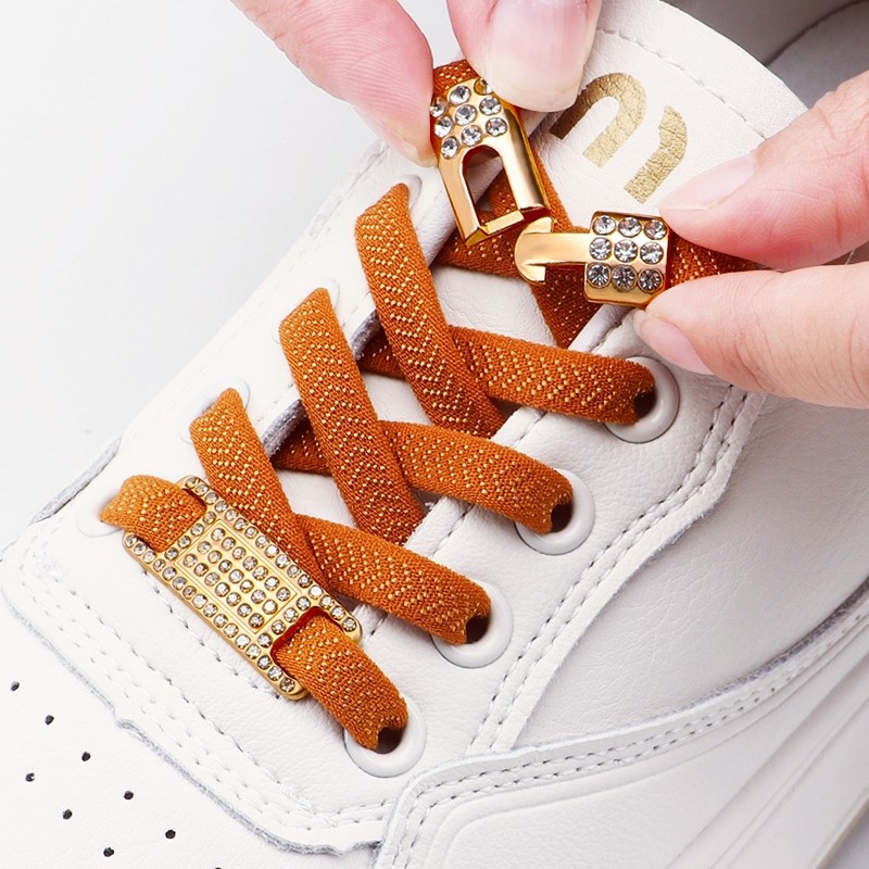 1 คู่ยืดหยุ่นไม่มี Tie รองเท้า Laces Bling เพชร Cross ล็อคเชือกผูกรองเท้า Charms รองเท้าผ้าใบหัวเข็มขัดสําหรับ AF1 โลหะ Shoelaces สําหรับผู้หญิง Man