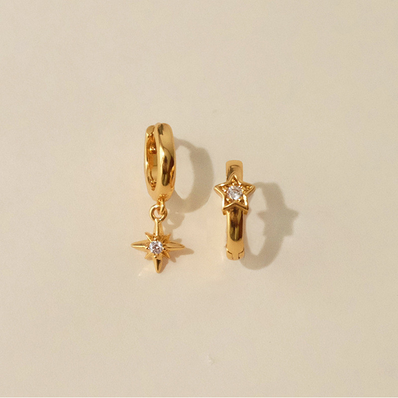 14k Gold-plated Zircon Star Hoop ต่างหูสําหรับผู้หญิงเรขาคณิตวงกลม Punk หูเครื่องประดับของขวัญ Party
