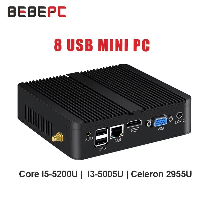 Fanless Mini Intel i7 4500U i5 4200U 8USB Gigabit Ethernet HDMI VGA Display Win10/11 Linux Ubuntu se