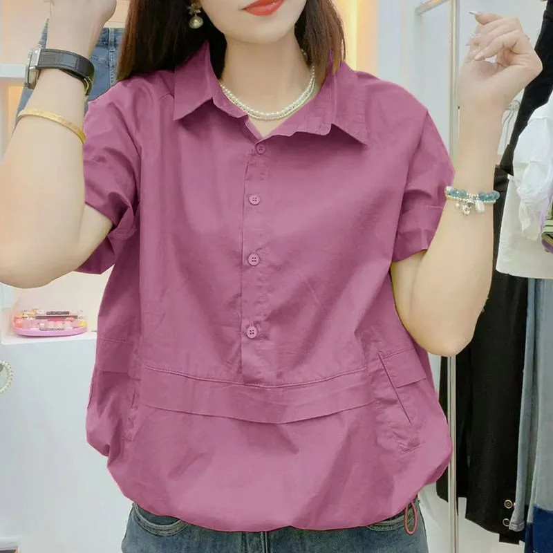 เวอร์ชั่นเกาหลีเสื้อบางแคบ-เอวเสื้อแขนสั้นฤดูร้อนสไตล์ใหม่หลวมสไตล์ตะวันตกหลวม ผอมลง ดูขนาดใหญ่ออกแบบพร็อพเสื้อเรียบง่าย ราคา ถูกที่สุด ดีลบีเคเค รูปภาพหลัก