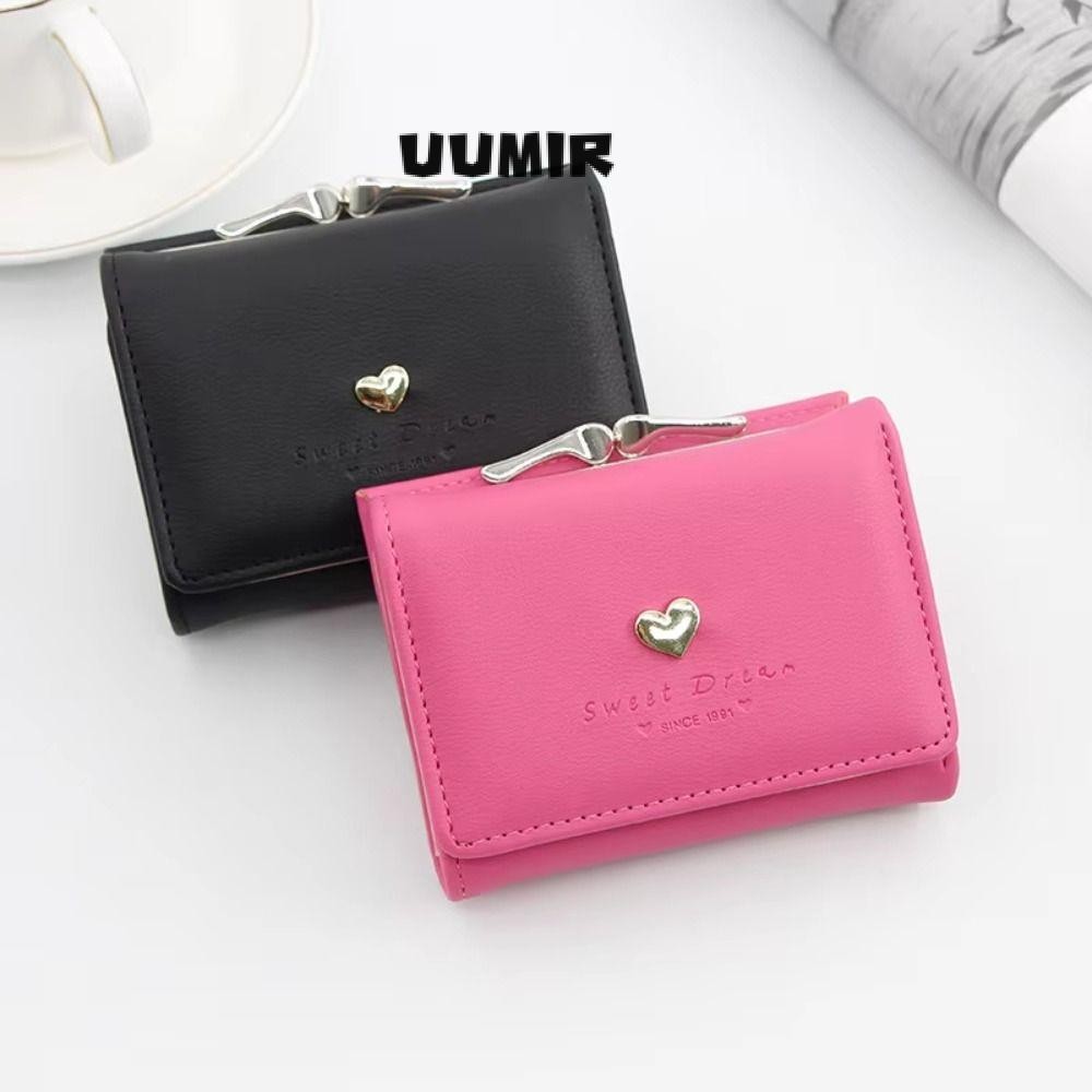 Uumir ผู้ถือบัตรเครดิต,สีทึบ Hasp Design ผู้หญิงกระเป๋าสตางค์สั้น, PU หนัง Loving Heart กระเป๋าใส่เหรียญผู้หญิงสาว