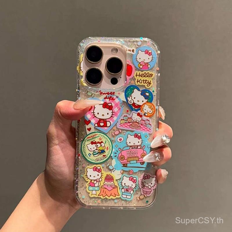 เคสโทรศัพท์สำหรับ iPhone 11 12 13 14 15 16 Pro Max Plus ลายแมว KT ปกป้องเต็มรูปแบบ เคสนุ่ม กันกระแทก เคสป้องกัน 5IF3