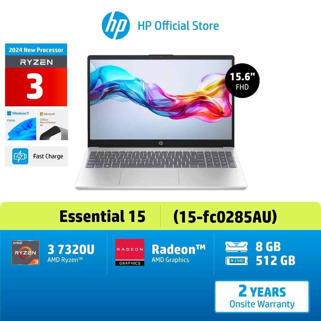 HP Notebook 15-fc0285AU / Ryzen 3-7320U/  AMD Radeon Graphics/ 8GB/ 512GB/ Win11/ MS21/ 2Yrs โน๊ตบุ๊