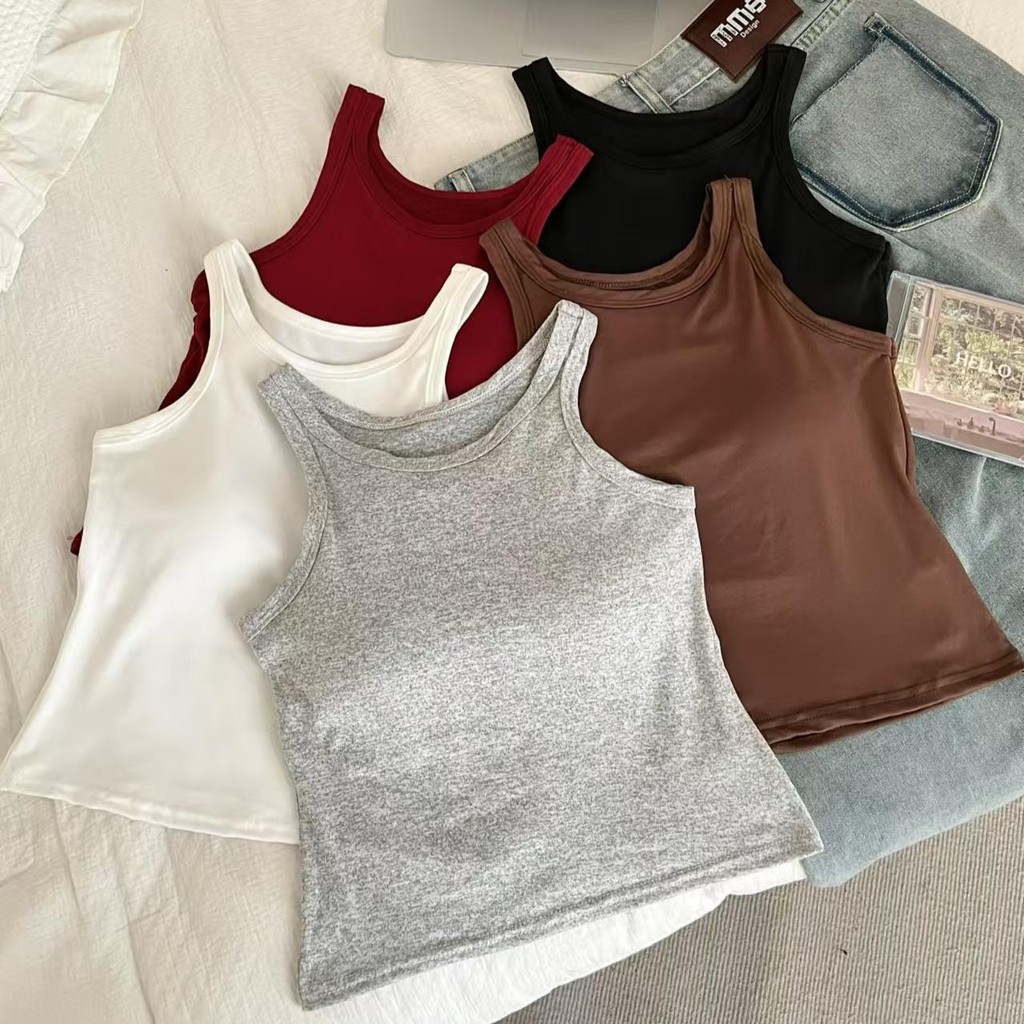 เสื้อกล้ามมีบรา มีฟองน้ำในตัว ผ้าร่องนุ่มๆเย็นๆยืดหยุ่น สวมใส่สบาย น่ารักเกาหลี สุดฮิต