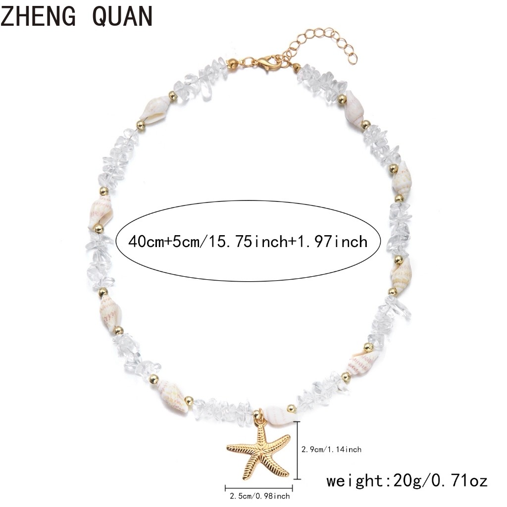 1 ชุด Handmade ปลาดาว Conch Shell สร้อยคอสร้อยข้อมือที่มีสีสันกรวดหินโปร่งใสลูกปัดสร้อยคอสร้อยข้อมือผู้หญิงชายหาดชุดเครื่องประดับ Boho ของขวัญวันหยุด Transarent สีชมพู - รูปที่ 6