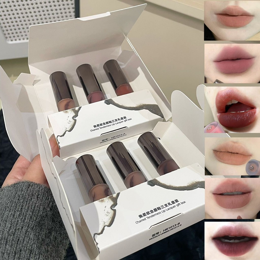 Herorange 3 ชิ้น/เซ็ต Flame Lip Mud Matte นักเรียนไวท์เทนนิ่งลิปสติกกันน้ํา