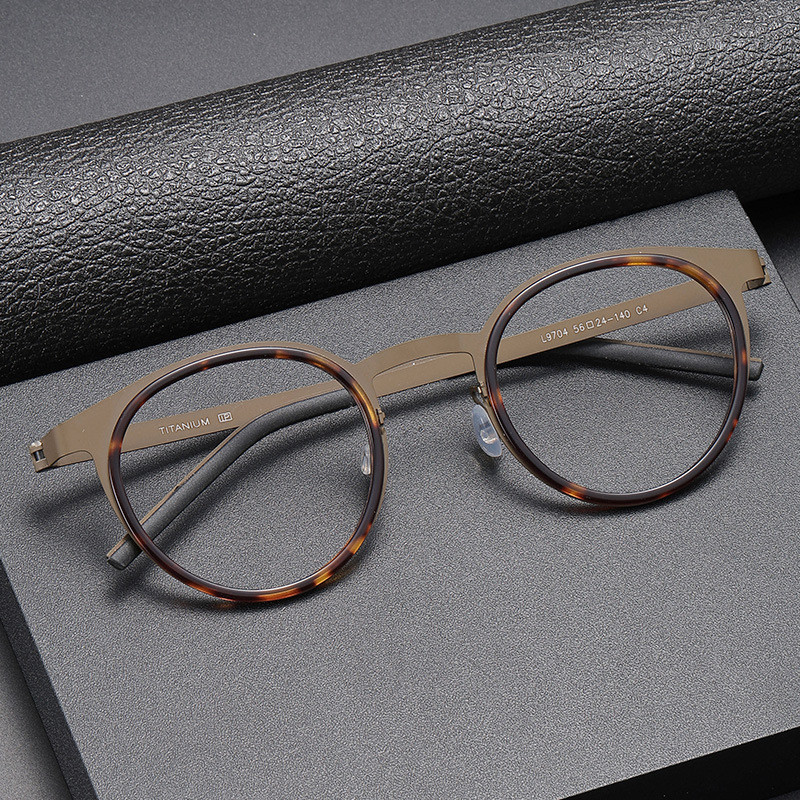 Linder Boge Ultra Light Pure Titanium กรอบแว่นตาผู้ชายรอบกรอบ Retro กรอบแว่นตาขายส่ง9704