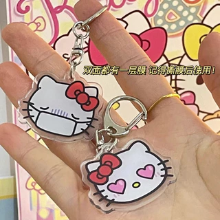 Sanrio Hello Kitty พวงกุญแจอะคริลิคใสสองด้านน่ารักสาวกระเป๋าจี้เครื่องประดับ Ins อุปกรณ์เสริมพวงกุญแจขาตั้งแท็ก