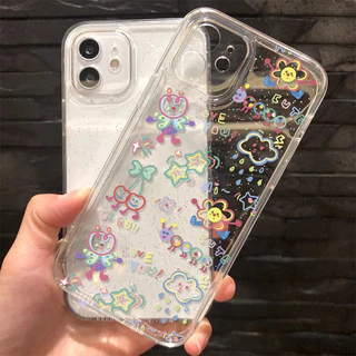 🎈SUN🎈เคส iPhone13 17 for IP11 12 13 14 15 16PROMAX XS 16 IP11 เคสใสแบบแวววาว TPU นุ่มสีสันสด ลายการ์ตูนสีสันสดใสน่ารั