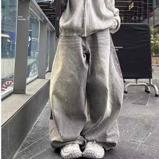 Pannofluxus กางเกงยีนส์เสี้ยวขากว้างล้างย้อนยุคอเมริกันสําหร…