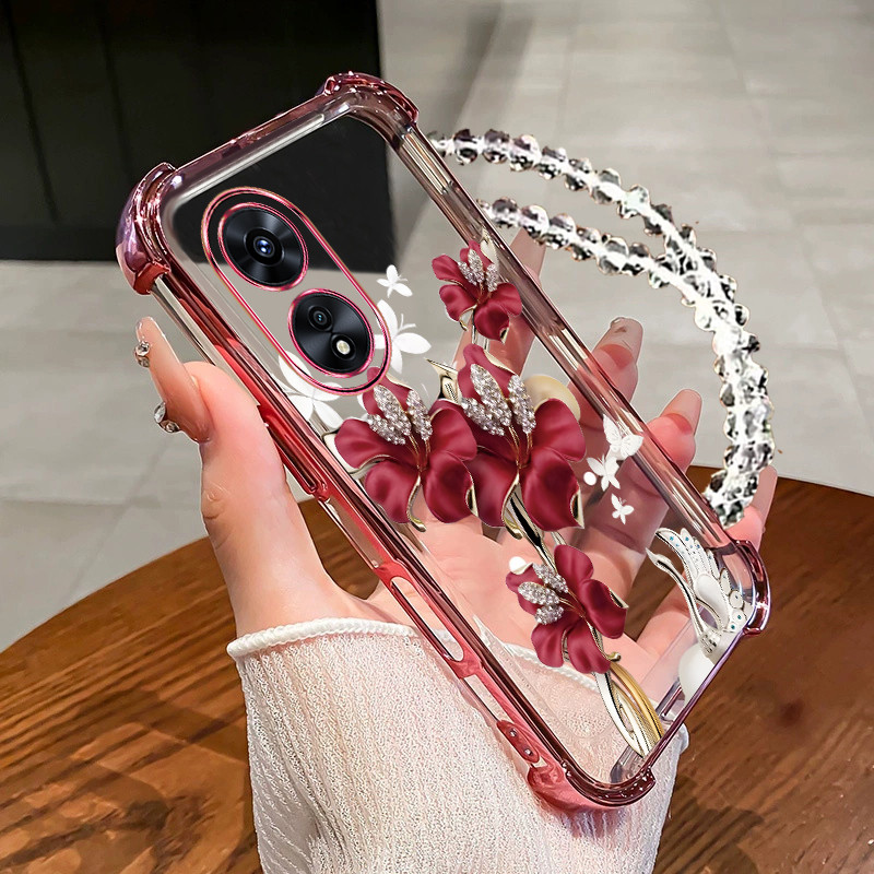 กันกระแทกcase สําหรับ OPPO A17 A18 A60 A38 A97 A98 4G 5G เคสโทรศัพท์ TPU สร้อยข้อมือล่าสุด 2025 ดีไซน์ใหม่ความงาม softCase