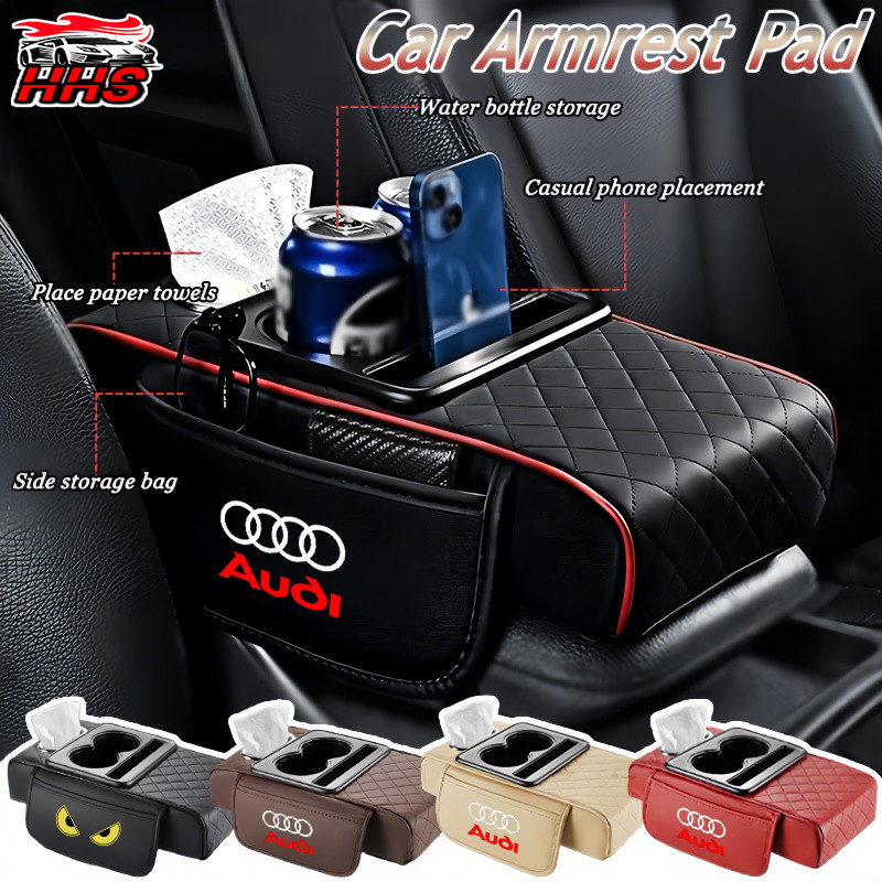 Audi แผ่นรองคอนโซลรถหนัง PU 4-IN-1 พร้อมที่วางถ้วยน้ำและช่องเก็บของ For Audi A3 8l 8Y A1 Q5 TT mk2 A