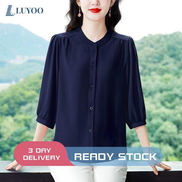 เสื้อผู้หญิง ลูโย ใหม่สไตล์เสื้อชีฟองเกาหลีสีทึบเสื้อ