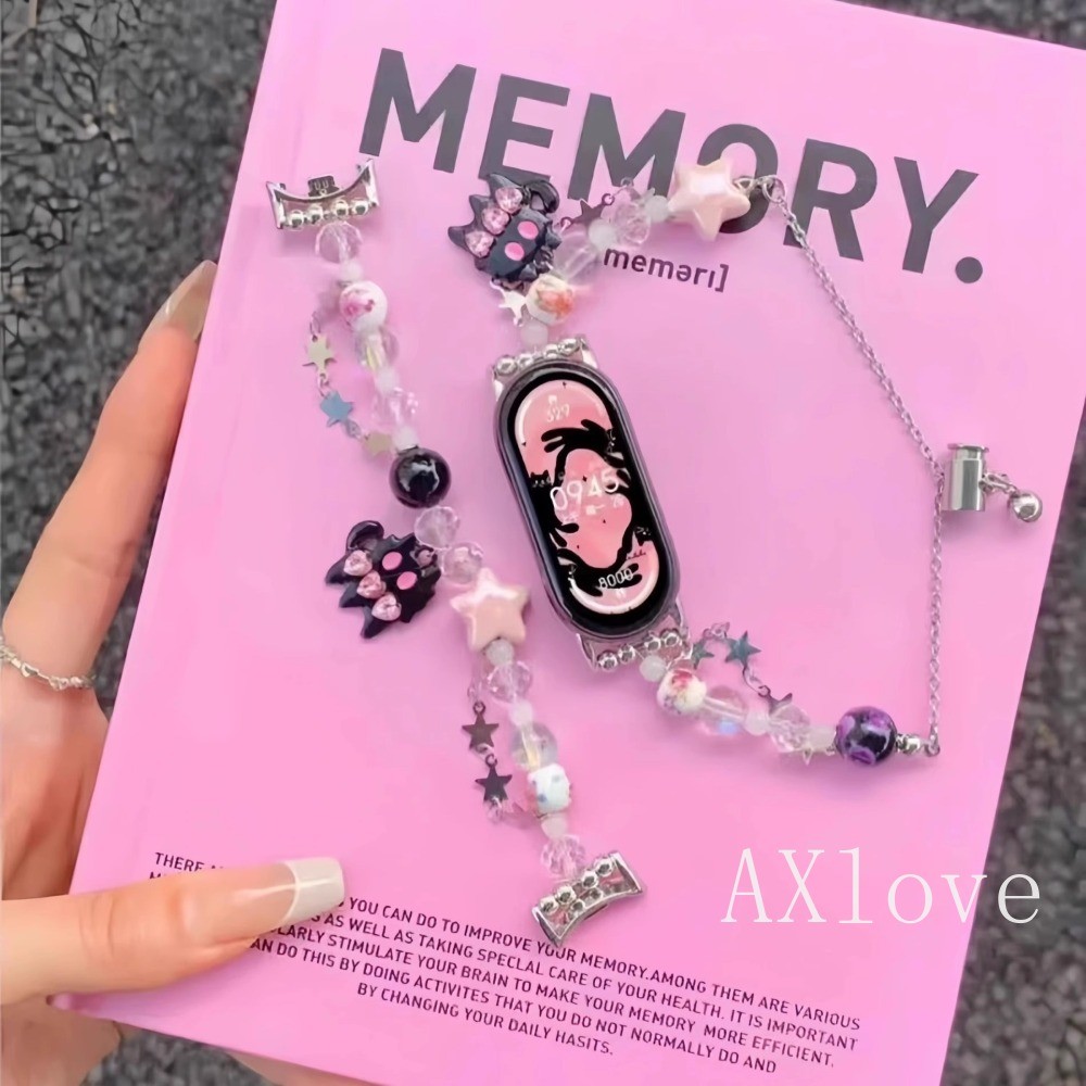 สร้อยข้อมือสําหรับ Mi Band 8 9 7 Pro 6 5 4 3 สําหรับ Xiaomi Band 9 8 Active สายรัดข้อมือเครื่องประดับลูกปัดคริสตัล Agate น่ารัก Charms - รูปที่ 2