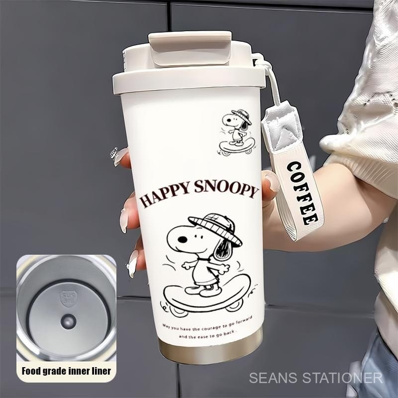 ถ้วยกาแฟ Snoopy ดีไซน์สเก็ตบอร์ด สะดวกสบาย ความจุขนาดใหญ่ ขวดน้ำร้อน ขวดน้ำเย็น ถ้วยทำความเย็น ถ้วยเก็บความเย็น 316 ขวดเกรดอาหาร อุปกรณ์ครัว J9C9
