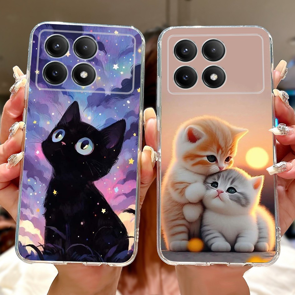 ปกอ่อนสําหรับ Xiaomi Redmi K70E/Poco X6 Pro 5Gปลอกแมวน่ารักLove Heartการ์ตูนเคสโทรศัพท์สําหรับRedmiK