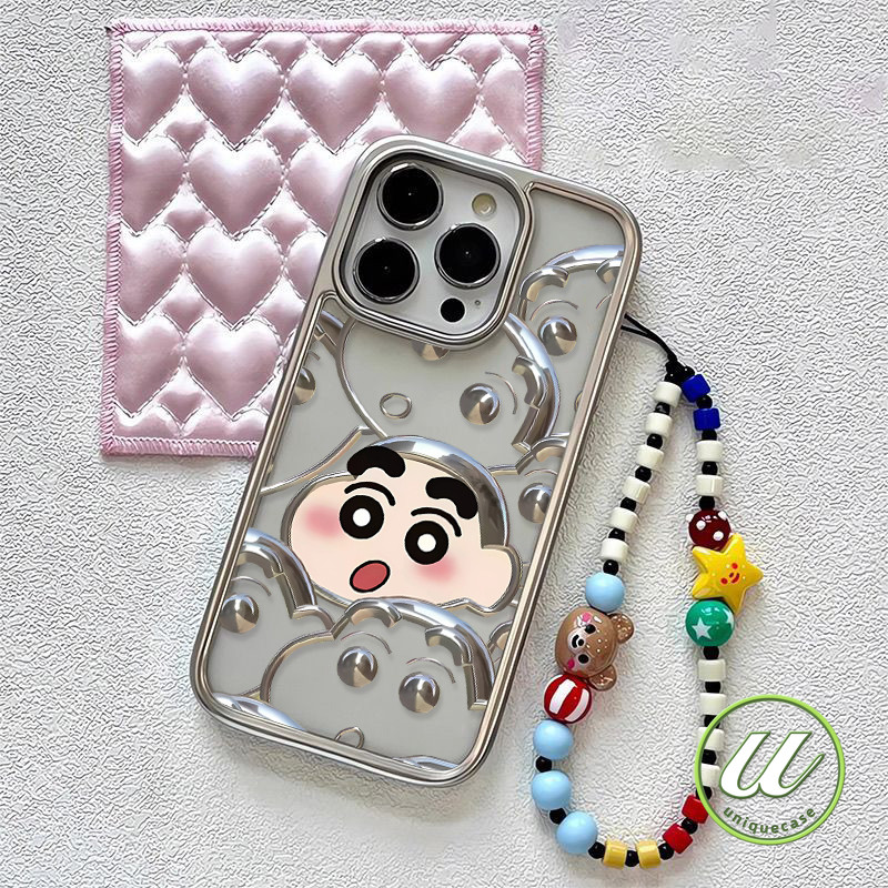 กรอบการ์ตูนเจ๋ง ๆ กรอบชุบไฟฟ้าชิน - ชาน เคส IPhone 16 14 13 12 15 11 Pro Max XR 7Plus 7 8 15 16 14 Plus XS MAX X SE 2020