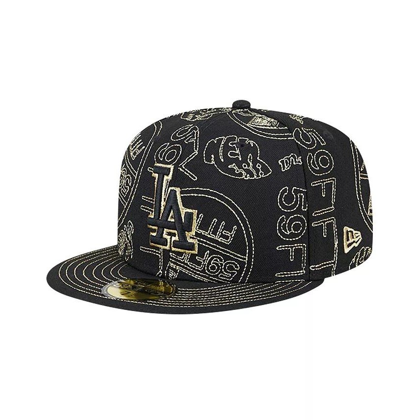 New Era Mens Los Angeles Dodgers 59FIFTY Day Allover ติดตั้งหมวกแฟชั่นอุปกรณ์เสริม Hip Hop
