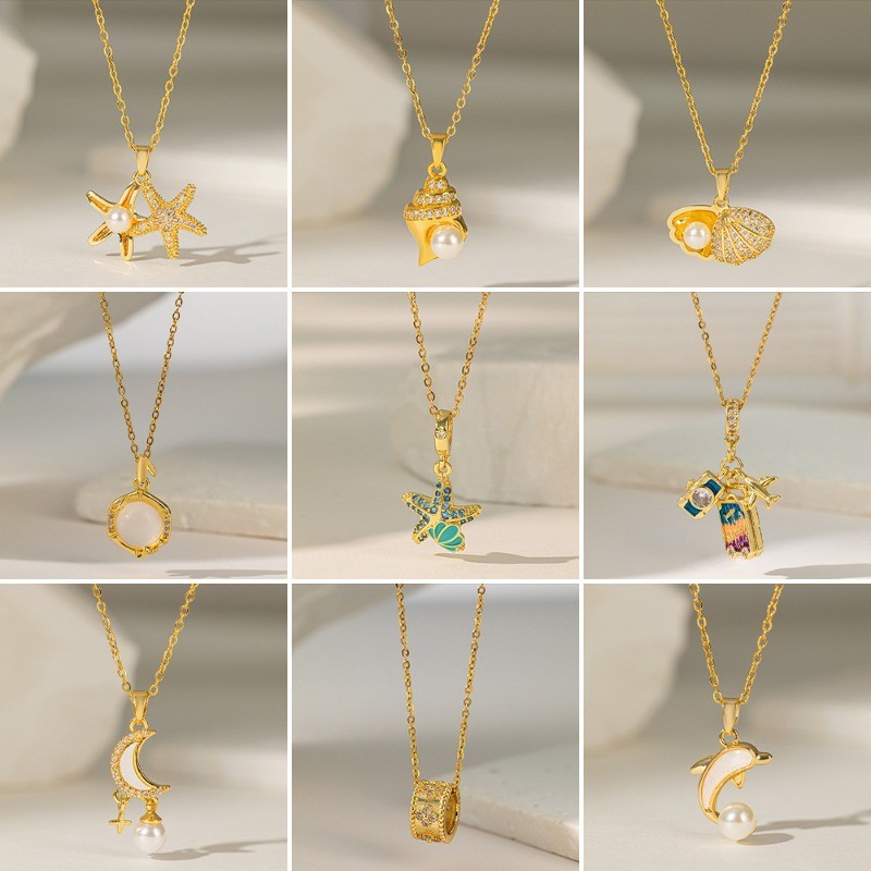 Simple Micro-Inlaid Gold Blue Diamond ปลาดาวสไตล์ใหม่ชายหาดฤดูร้อน Ocean สไตล์ขายร้อน Clavicle Chain