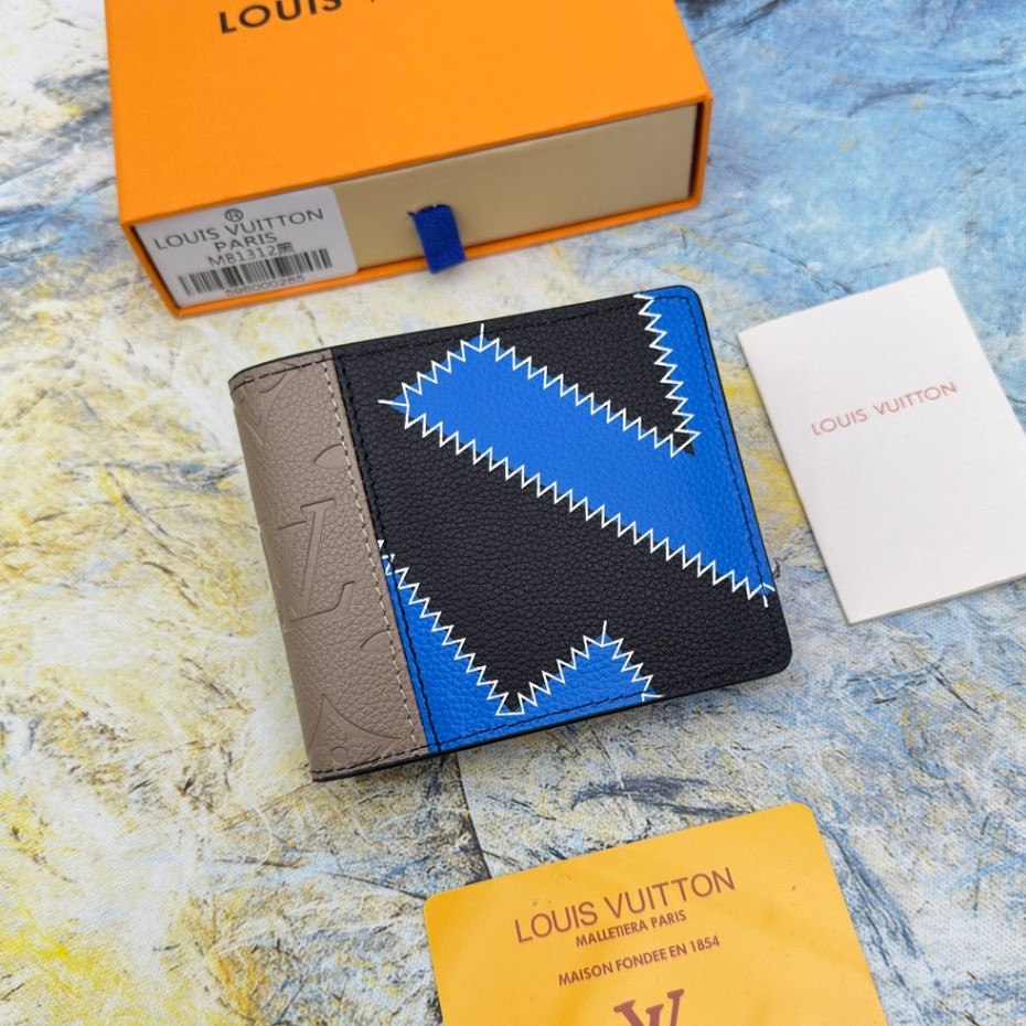 【พร้อมกล่อง+สต็อก】ของแท้ 100% Louis Vuitton LV กระเป๋าสตางค์หนัง ใบสั้น สําหรับผู้ชาย M81312