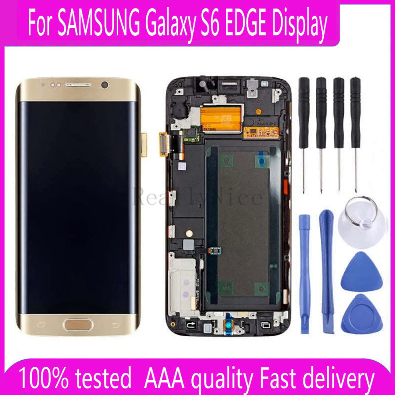 5.1 super AMOLED LCD สําหรับ SAMSUNG Galaxy S6 EDGE จอแสดงผล Digitizer หน้าจอสัมผัสสําหรับ S6 Edge G925F G925 LCD Burn Shadow