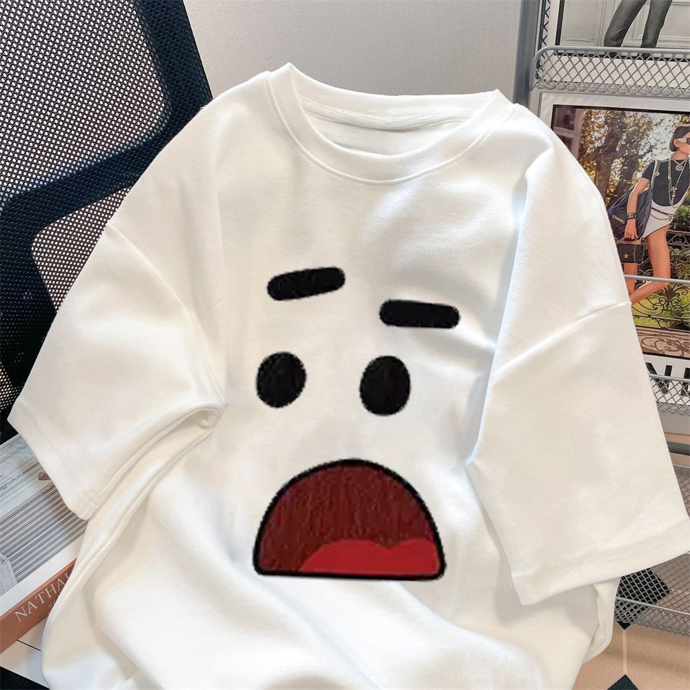 （จัดส่งตลอด 24 ชั่วโมง）Woo Right เสื้อเชิ้ตแขนสั้นผ้าฝ้ายยอดนิยม100% พิมพ์เสื้อยืดแขนเสื้อสไตล์ตะวันตก HY