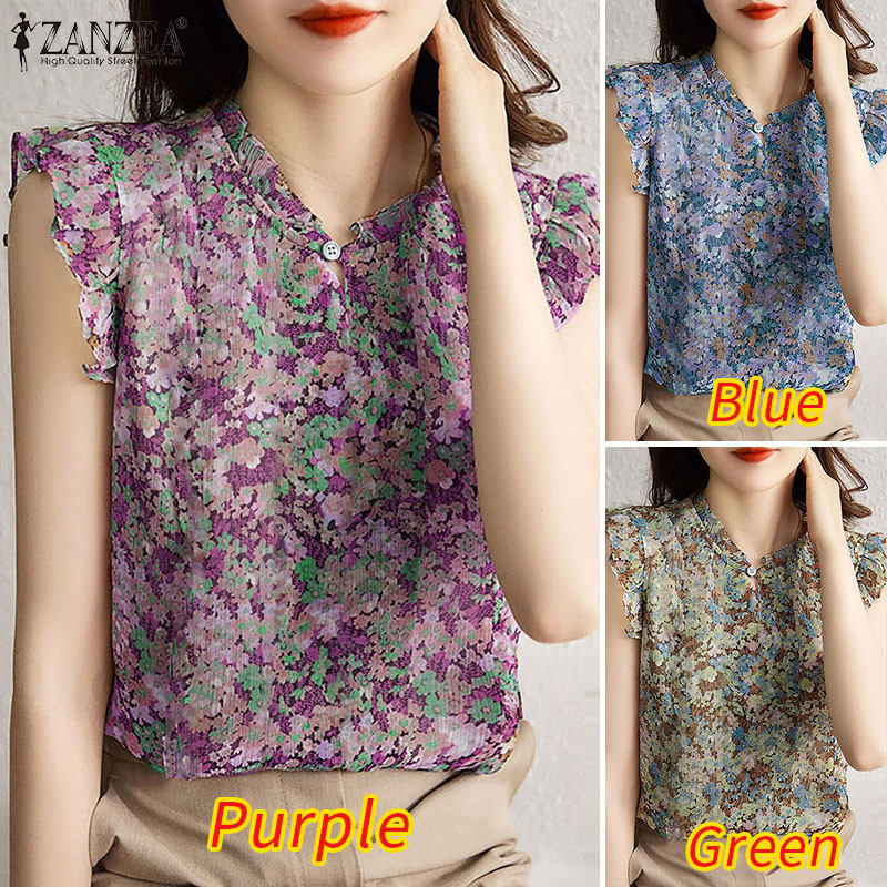 Zanzea เสื้อเบลาส์ลําลอง ลายดอกไม้ สไตล์เกาหลี สําหรับผู้หญิง — صورة 3