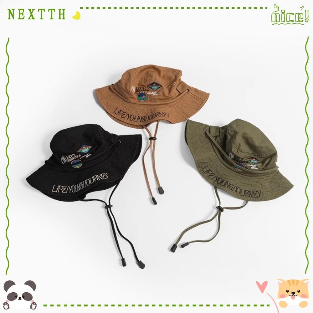 Nextth หมวกชาวประมง ผ้าฝ้าย ปักลาย กันแดด กันลม แบบพกพา พับได้ สําหรับปีนเขา เดินป่า