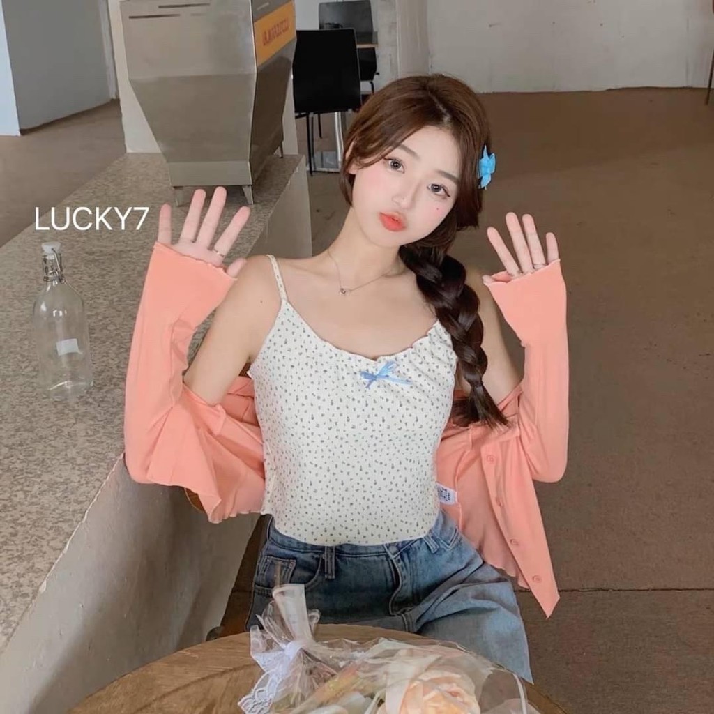 KN.Clothes ชุดเซ็ต2ชิ้น เสื้อคลุมกระดุมหน้า เสื้อสายเดี่ยว แต่งลูกไม้ ลายหัวใจ - รูปที่ 5