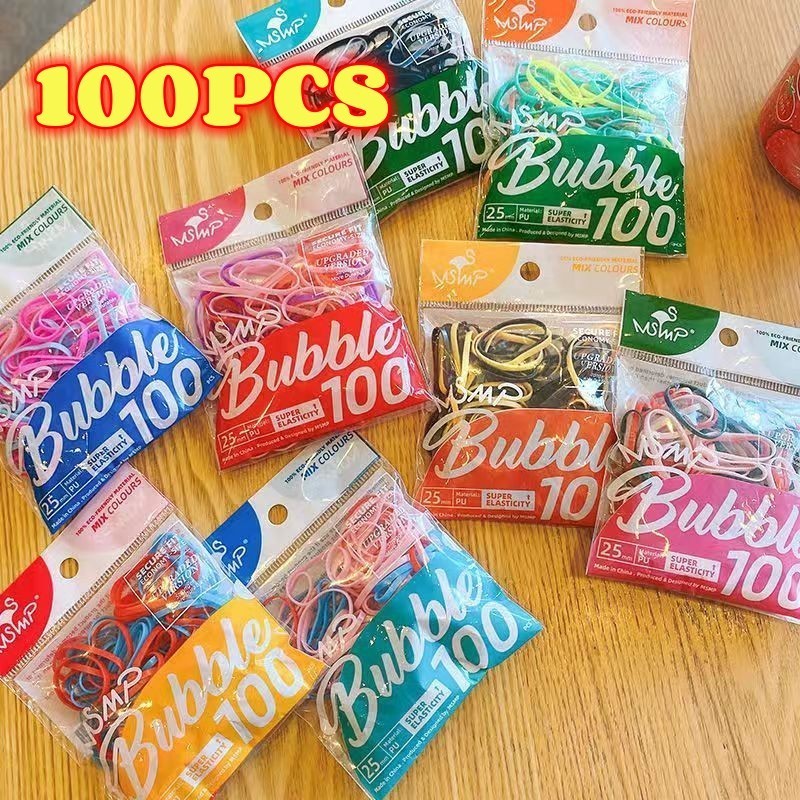 ใหม่ ยางรัดผมหางม้า แบบเกลียว ไล่โทนสี หลากสี 100 ชิ้น