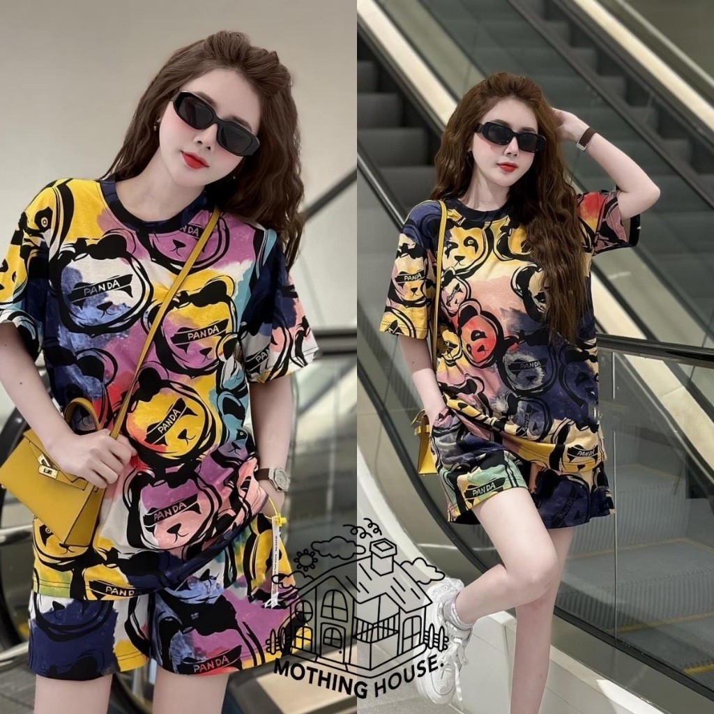 ชุดเชท ลายล้น งานสวย เสื้อ+กางเกง งานมาใหม่ YF2222