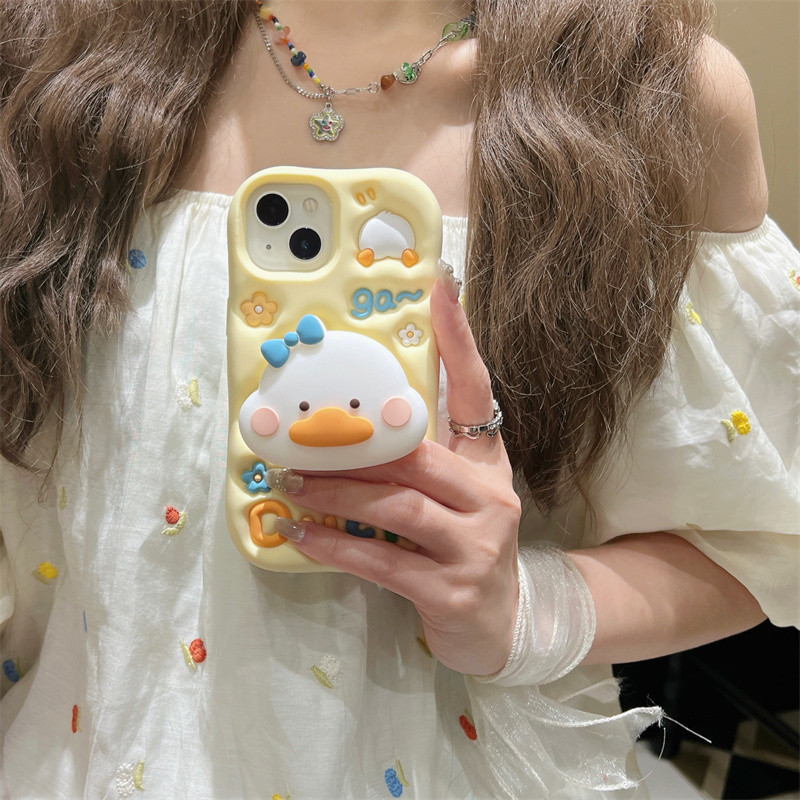 เคสโทรศัพท์มือถือ ซิลิโคน กันกระแทก กันลื่น ลายการ์ตูนเป็ด พร้อมที่ตั้งวาง สําหรับ Iphone 15promax 14promax 13promax 15pro 14pro 13pro 11 12 12pro - รูปที่ 2