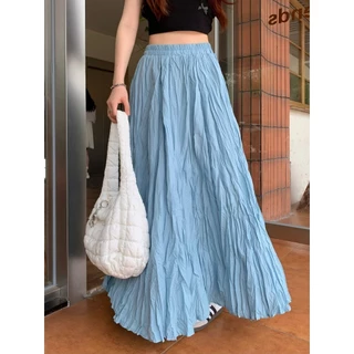 Suxi ใหม่แฟชั่นฤดูร้อน Maxi กระโปรงสไตล์เกาหลีจีบผู้หญิง Midi ความยาวกระโปรงทรงเอ 240421