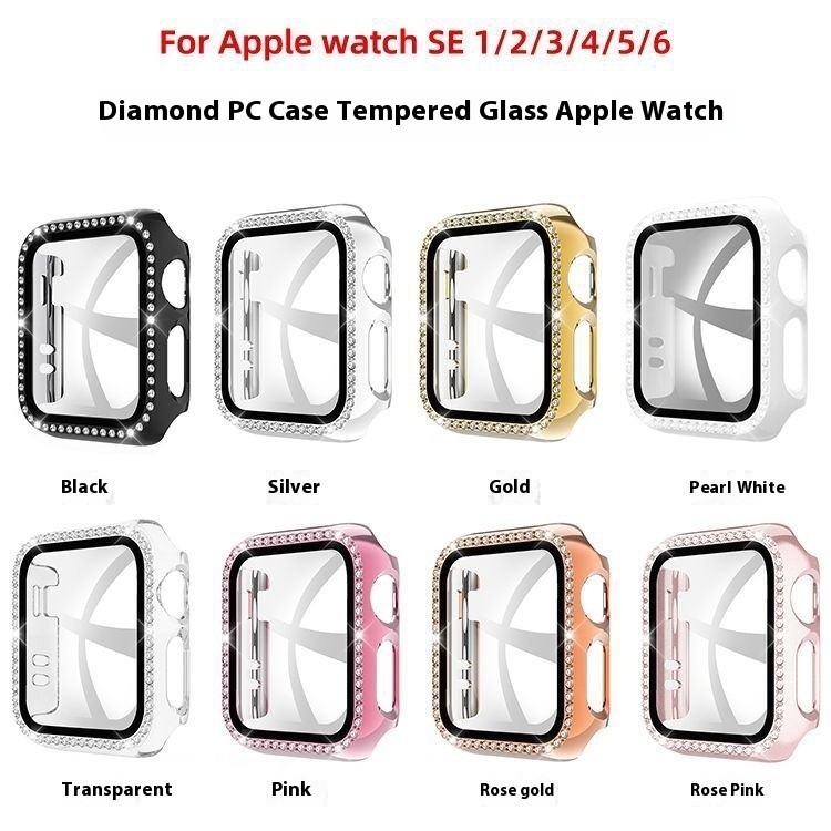 กระจกป ้ องกันหน ้ าจอ bling สําหรับ Apple Watch 6 กรณี 44 มม.40 มม.iWatch 42 มม.38 มม.เพชรกันชนอุปกรณ ์ เสริมกล ่ อง
