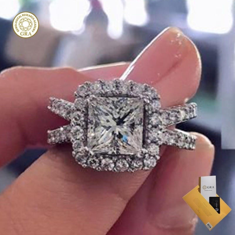 (มีใบรับรอง Gra) แหวน Moissanite Diamond Square Diamond ใหม่