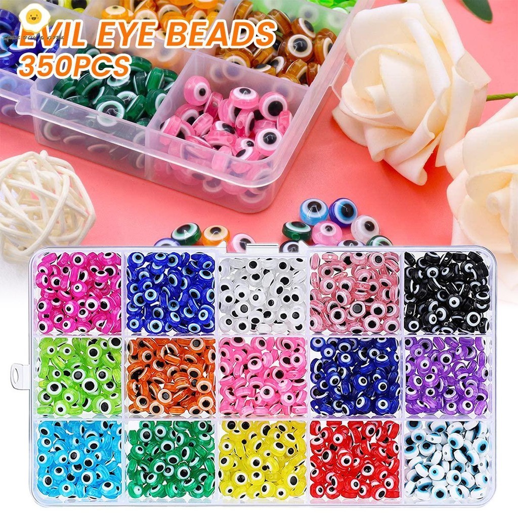 450ชิ้น 15 สี ลูกปัดตาชั่วร้ายชุดขายส่งเรซิ่นผสมสี DIY ทำด้วยมือลูกปัดตาชั่วร้าย Handmade Evil Eye